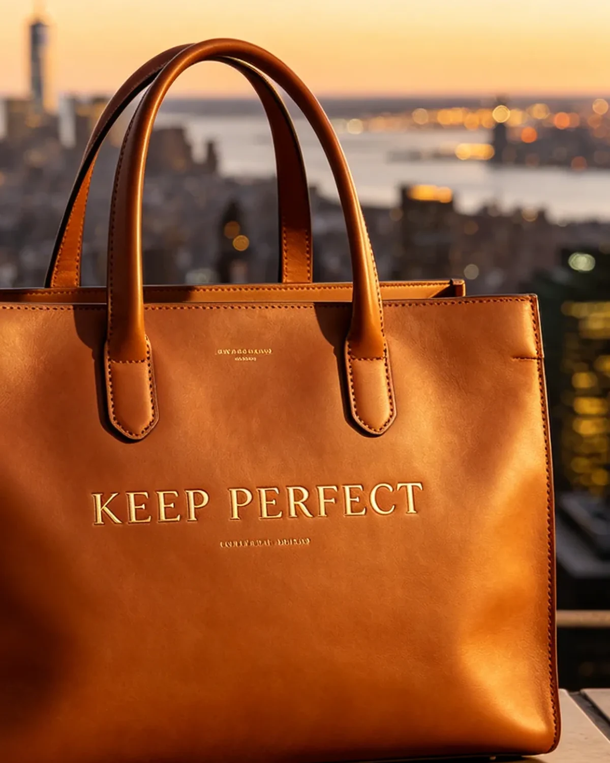 LuxCraft leather tote photographed in warm editorial light